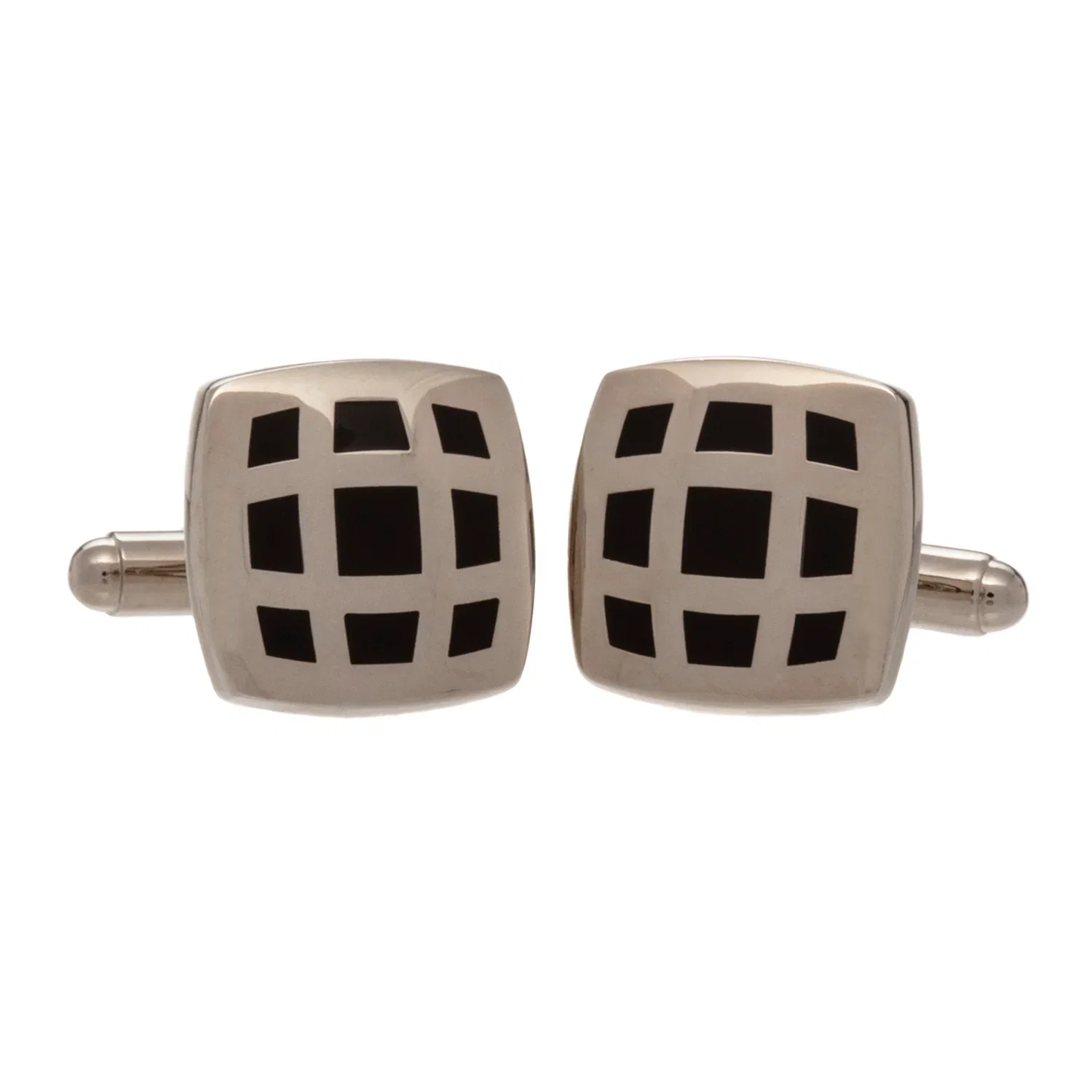 Image of Square Chequered Cufflinks - Black/Silver