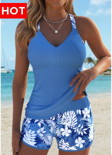 Tummy Coverage Mid Waisted Floral Print Tankini Set