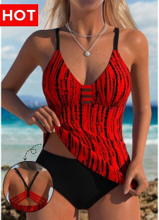 Tie Dye Print Red Tankini Top