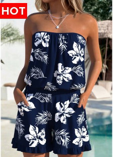 Navy Tummy Coverage Floral Print One Piece Swimwear