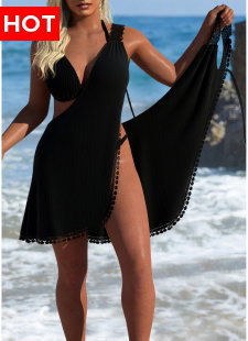 Lace V Neck Black Cover Up