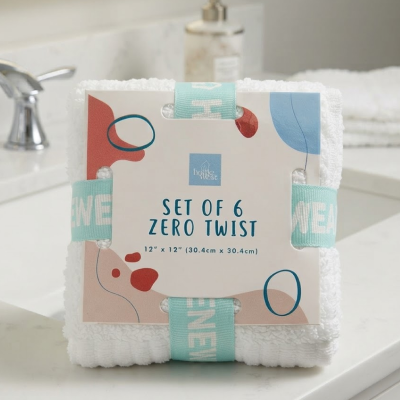 Homewear Highland Border Zero Twist Cotton Washcloth, Set of 6