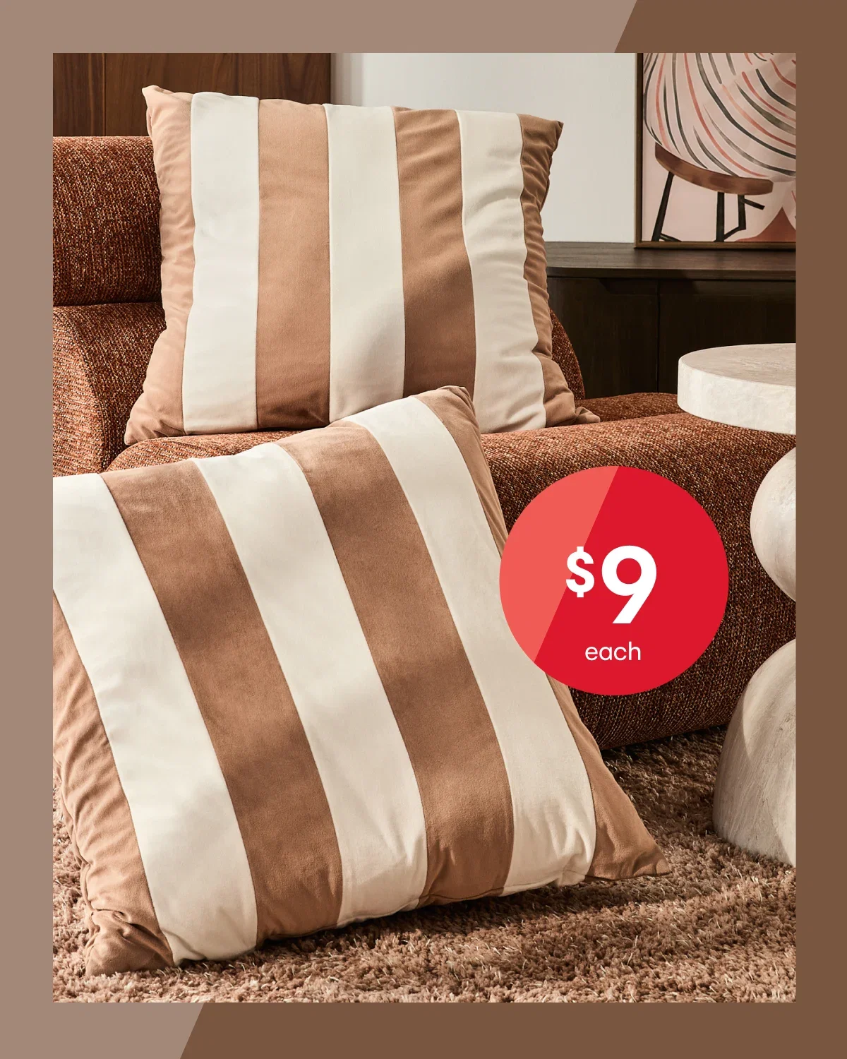 Stripe velvet cushion cover 60x60cm $9ea.