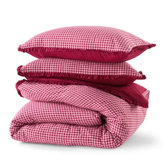 Gingham QB ruffle cotton quilt cover set $49.