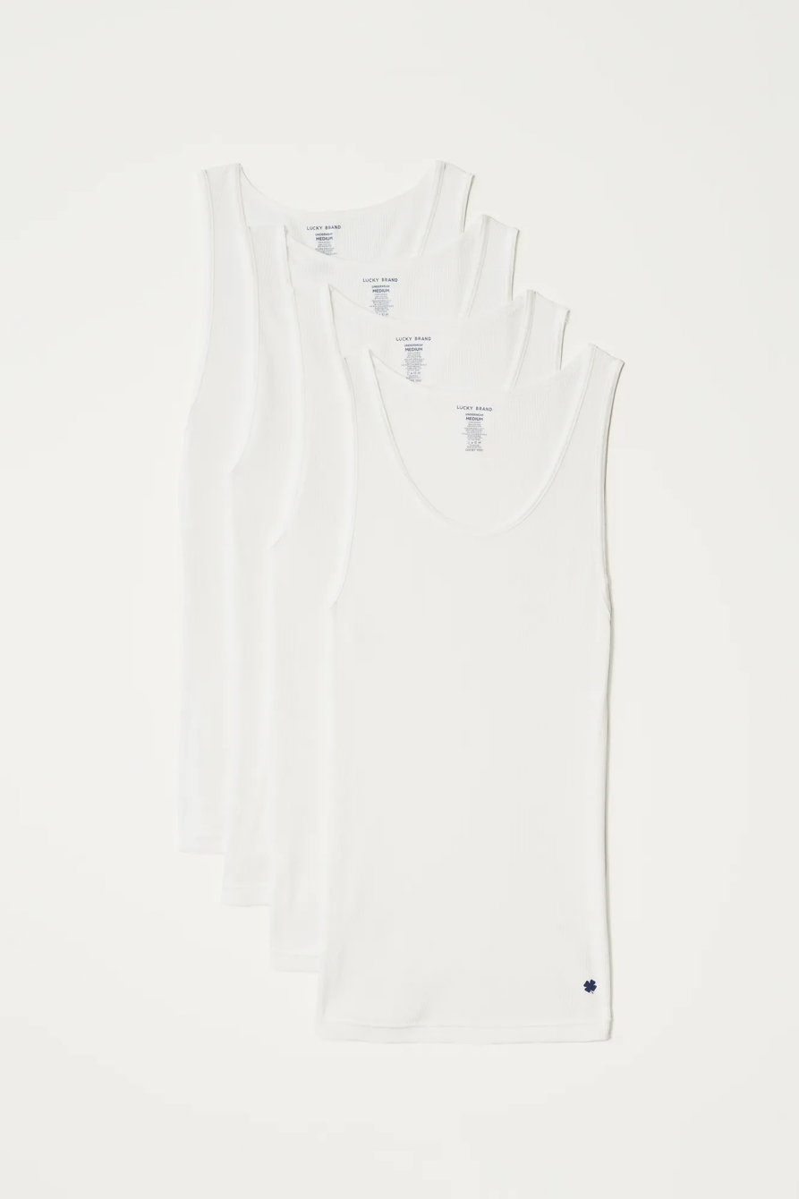 Image of Lucky Brand 4 Pack A-Shirt Tank Tops - Men's Clothing Outerwear Shirt Jackets in White