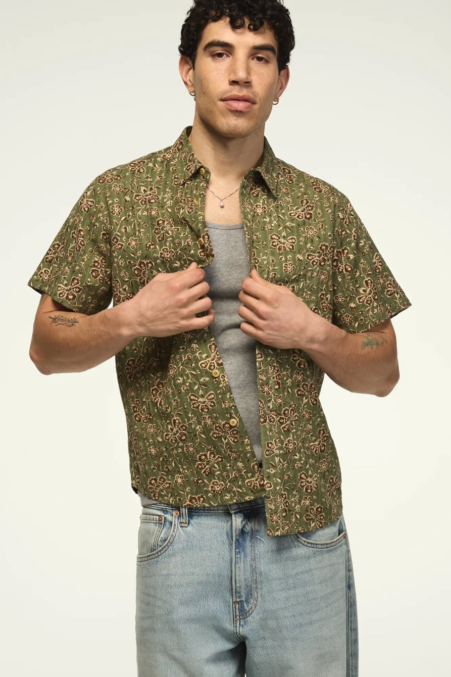 Image of Lucky Brand Short Sleeve San Gabriel Printed Shirt - Men's Clothing Outerwear Shirt Jackets in Black Print