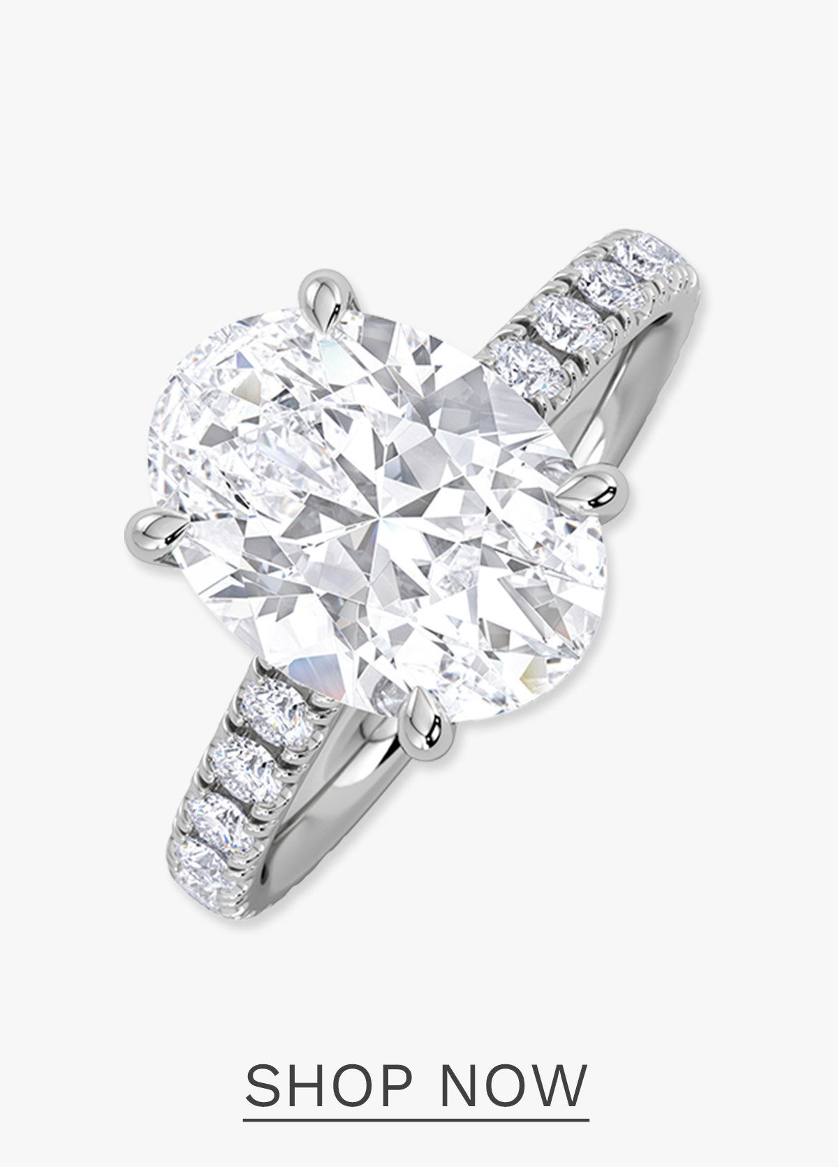 Amora Oval 3.00ct Hidden Halo Lab Diamond Engagement Ring With Side Stones Set in 18K White Gold