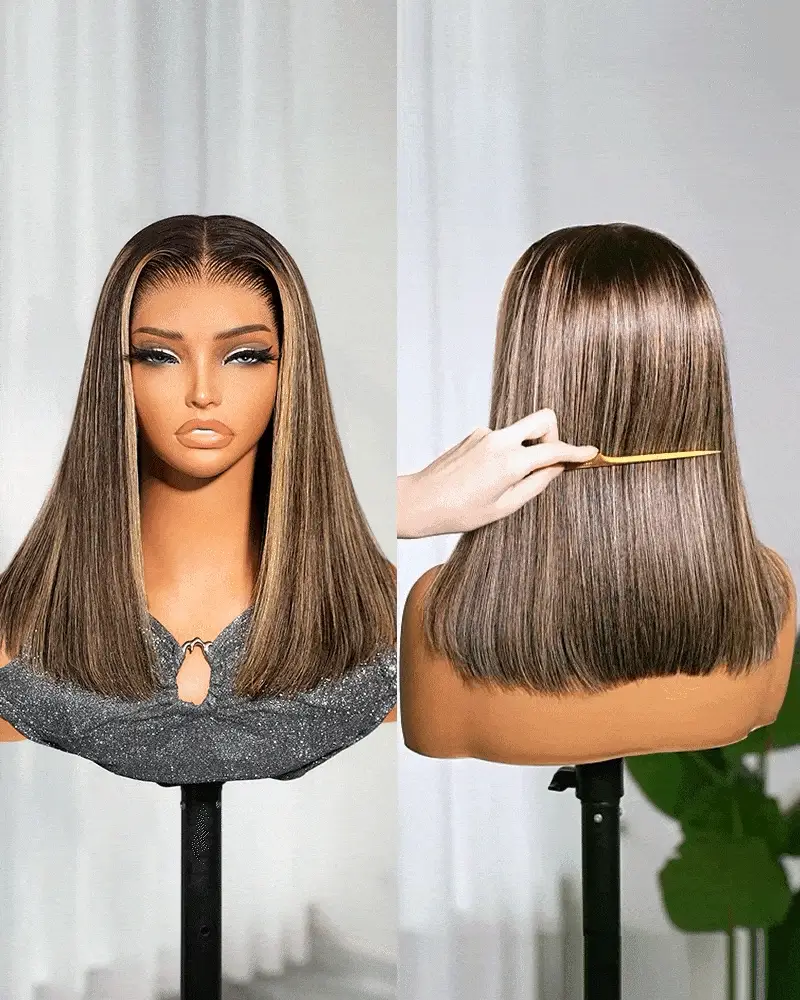 【BOGO】Arabella 13x6 Three-Go™ 280% High Density Ombre Platinum Blonde Balayage Highlights Old Money Bob Glueless Wig Straight Bob Wig  With Drawstring