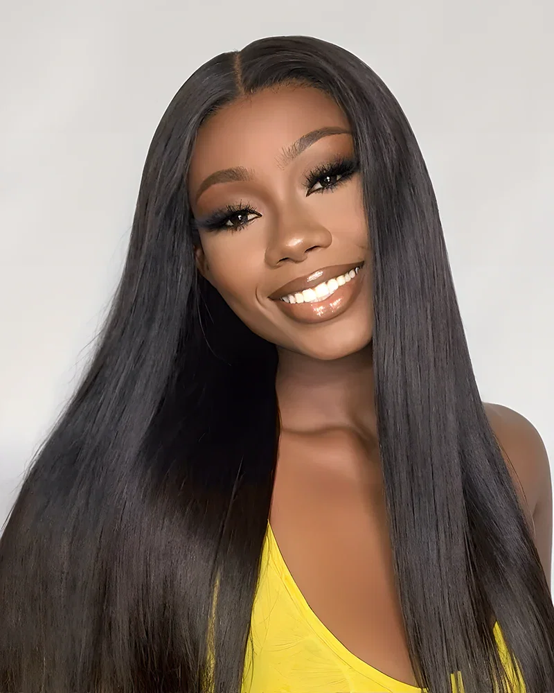 【BOGO】Natural Black Silky Straight Wigs 6x6 Lace Glueless Human Hair Wigs Middle Part