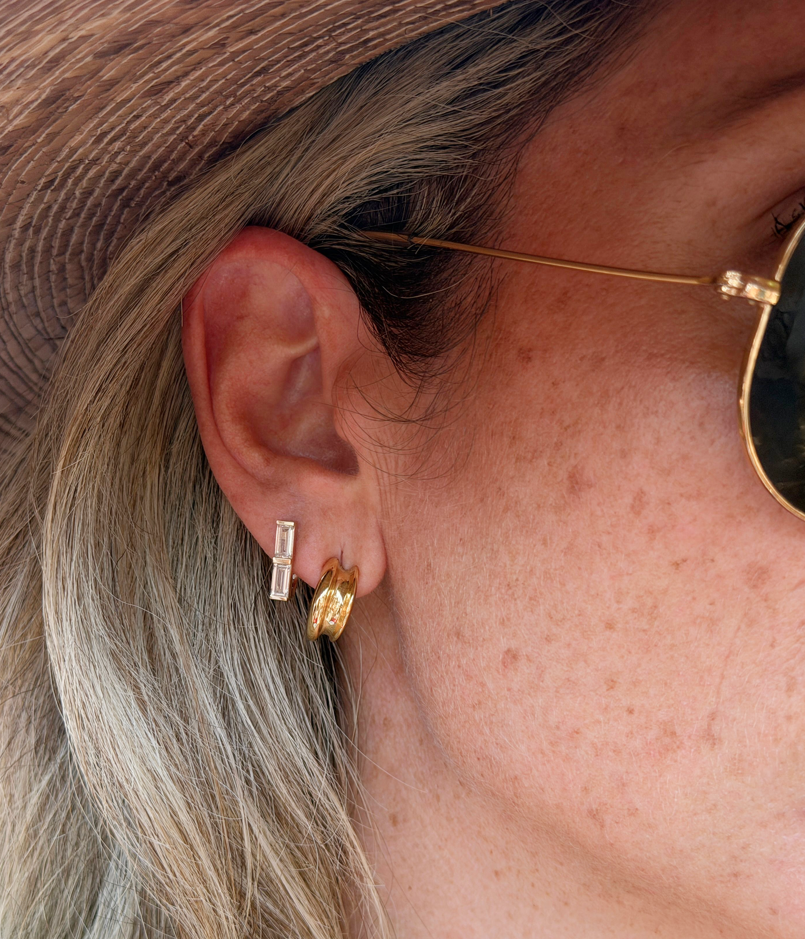 ear stacking stacked baguette diamonds mini lennon hoops
