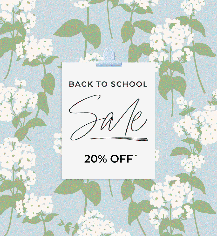 Gif image showing various swatches of Tempaper's blue wallpapers with text overlay "Back to School Sale 20% Off*"
