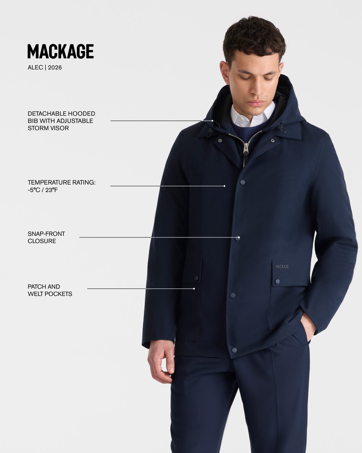 ALEC 3-in-1 Short Balmacaan Coat with Removable Down Liner