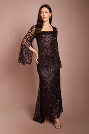 Long Sleeve Sequin Lace Maxi Dress