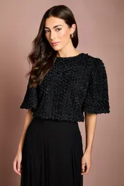 3D Floral Blouse With Organza Tie