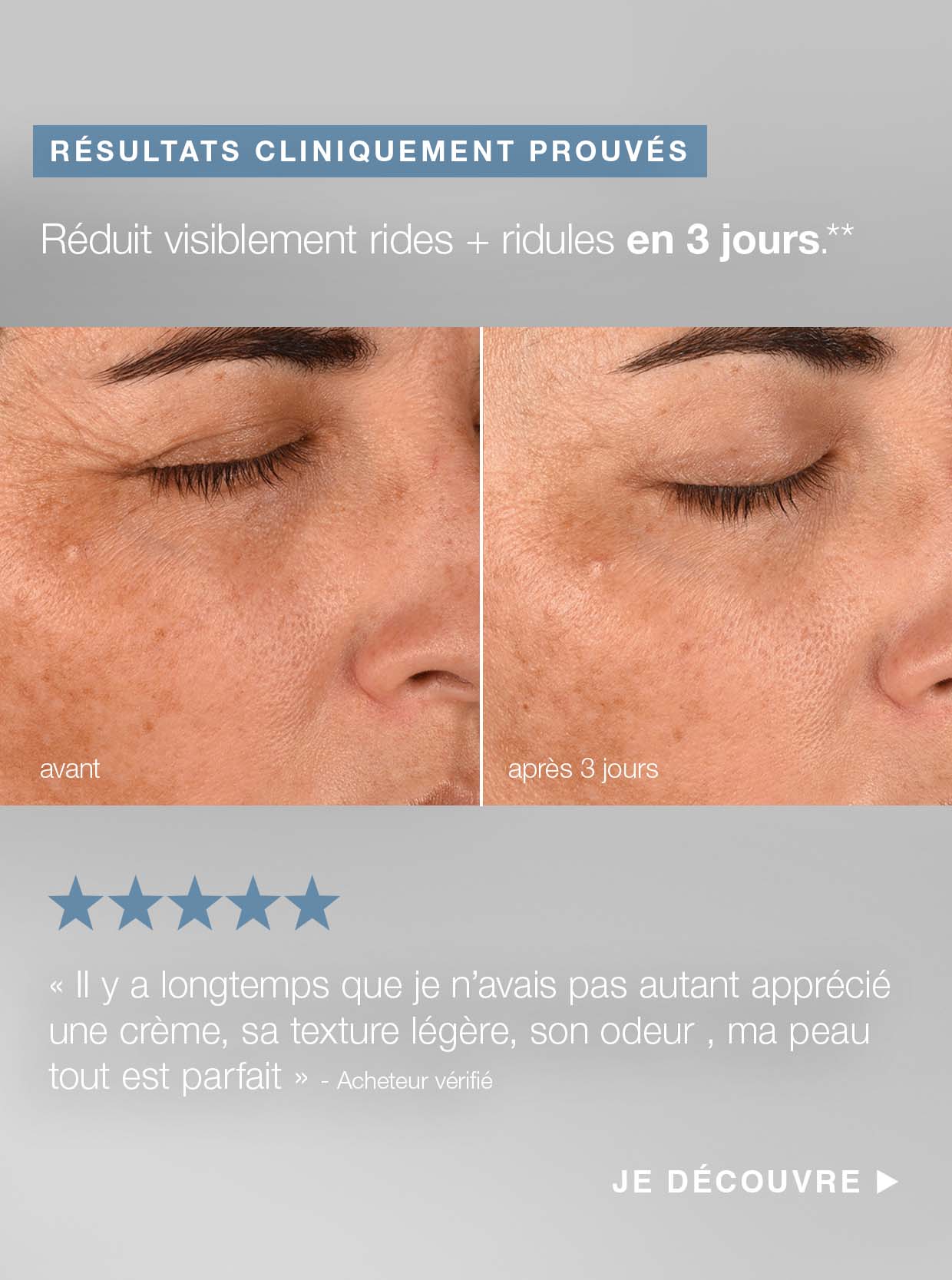 réduit visiblement rides + ridules en 3 jours