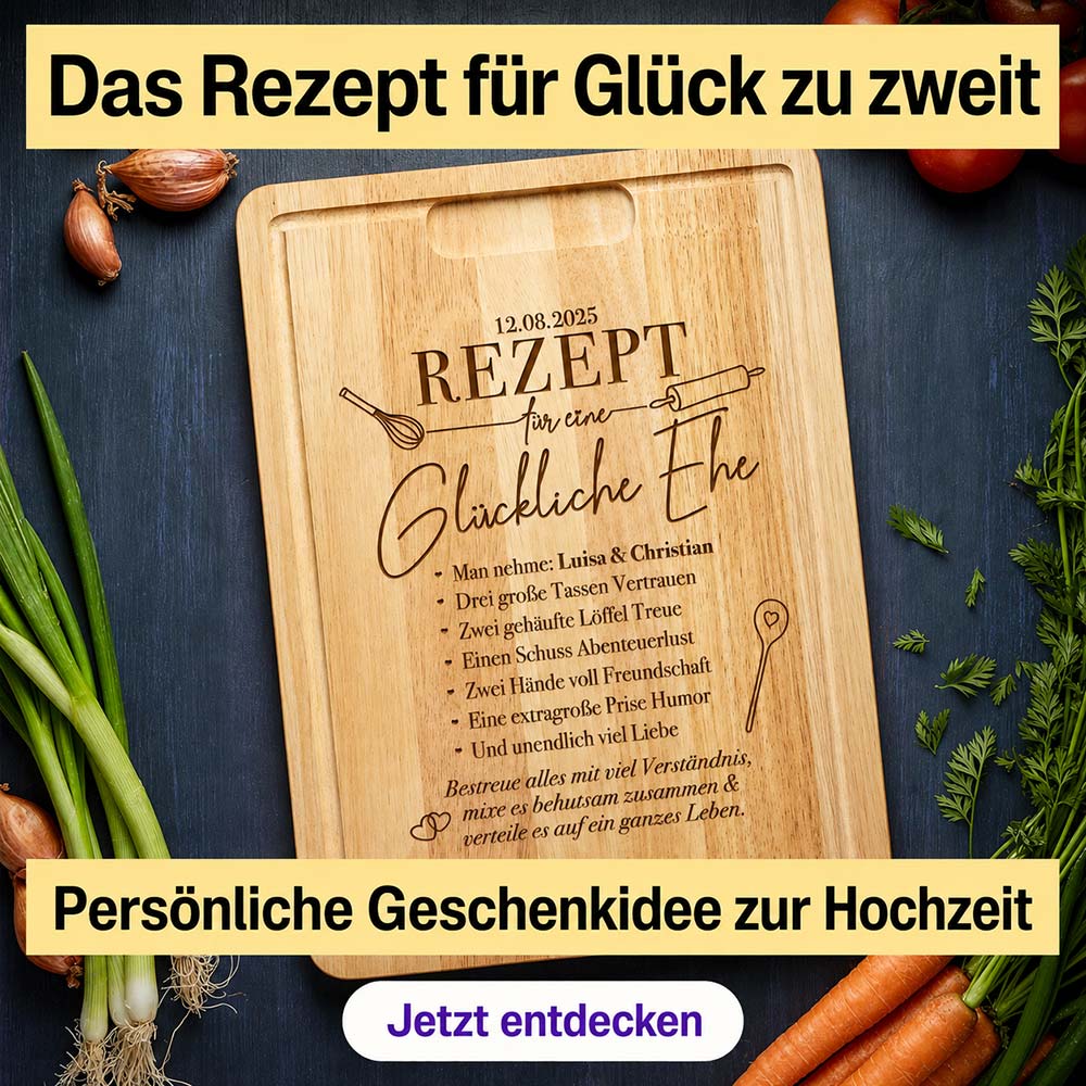 Schneidebrett aus Holz mit Gravur - Rezept glückliche Ehe