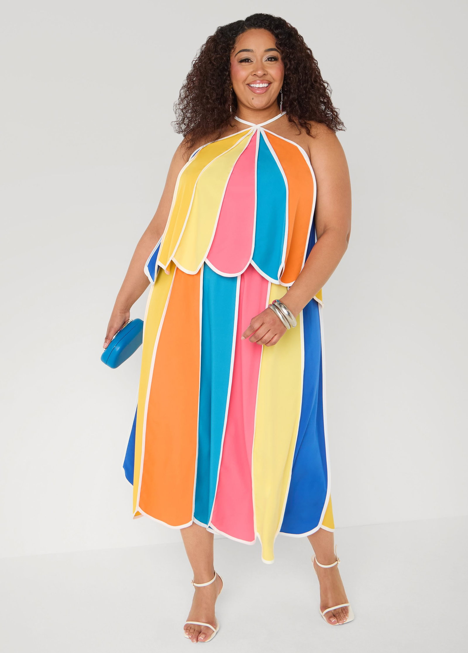 Paneled Striped Midi Skirt