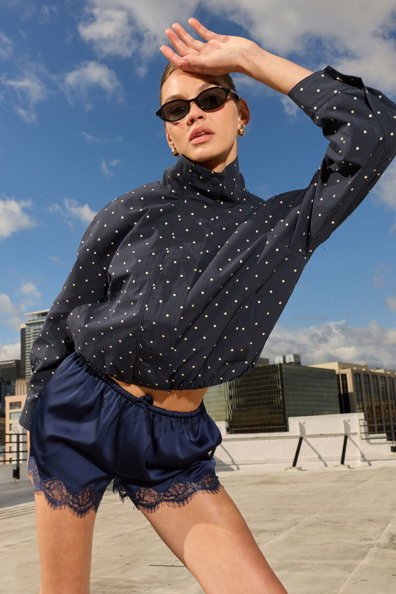 Cooper Polka Dot Funnel Neck Bomber Jacket