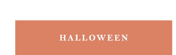 Terracotta rectangular button with white text reading "HALLOWEEN".