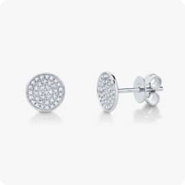 Shy Creation 0.17 ctw Pave Diamond Circle Stud Earrings in 14k White Gold