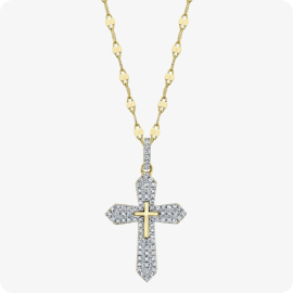 Diamond Pave Cross Pendant Necklace in 14k Yellow Gold