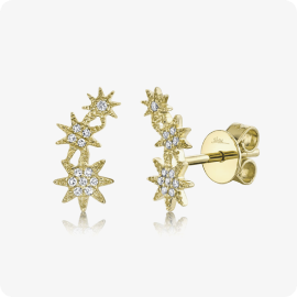 Shy Creation 0.06 ctw Diamond Star Climber Earrings in 14k Yellow Gold