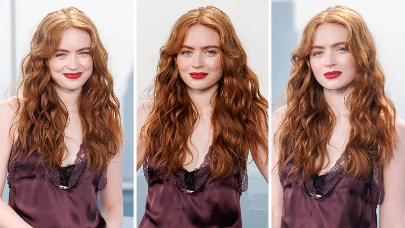 sadie sink with long red wavy hair