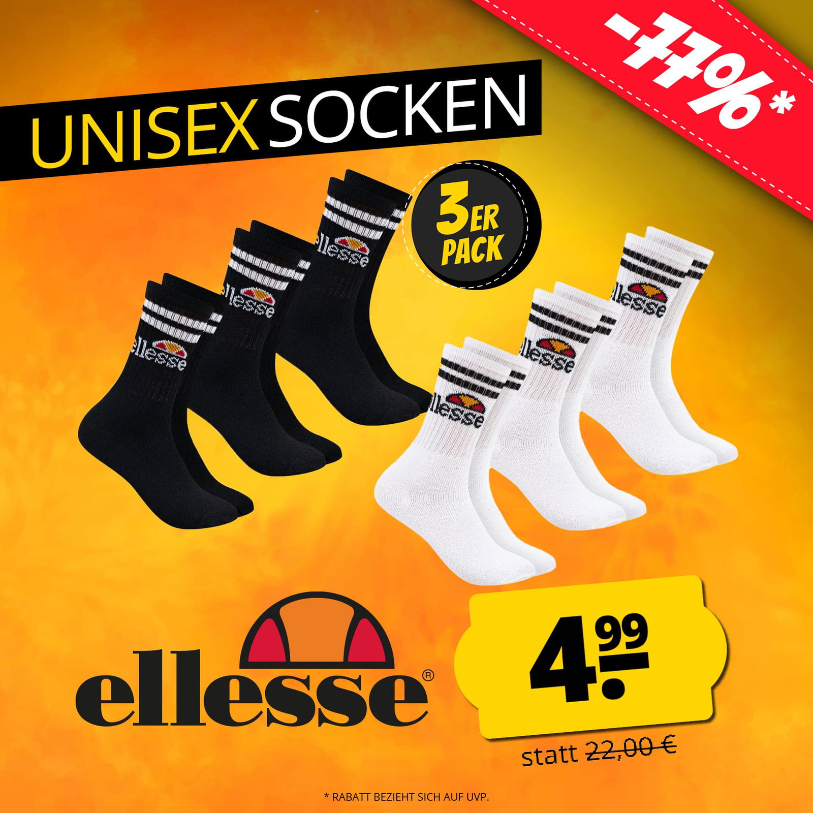 ellesse Vulloni Unisex Socken 3 Paar schwarz 