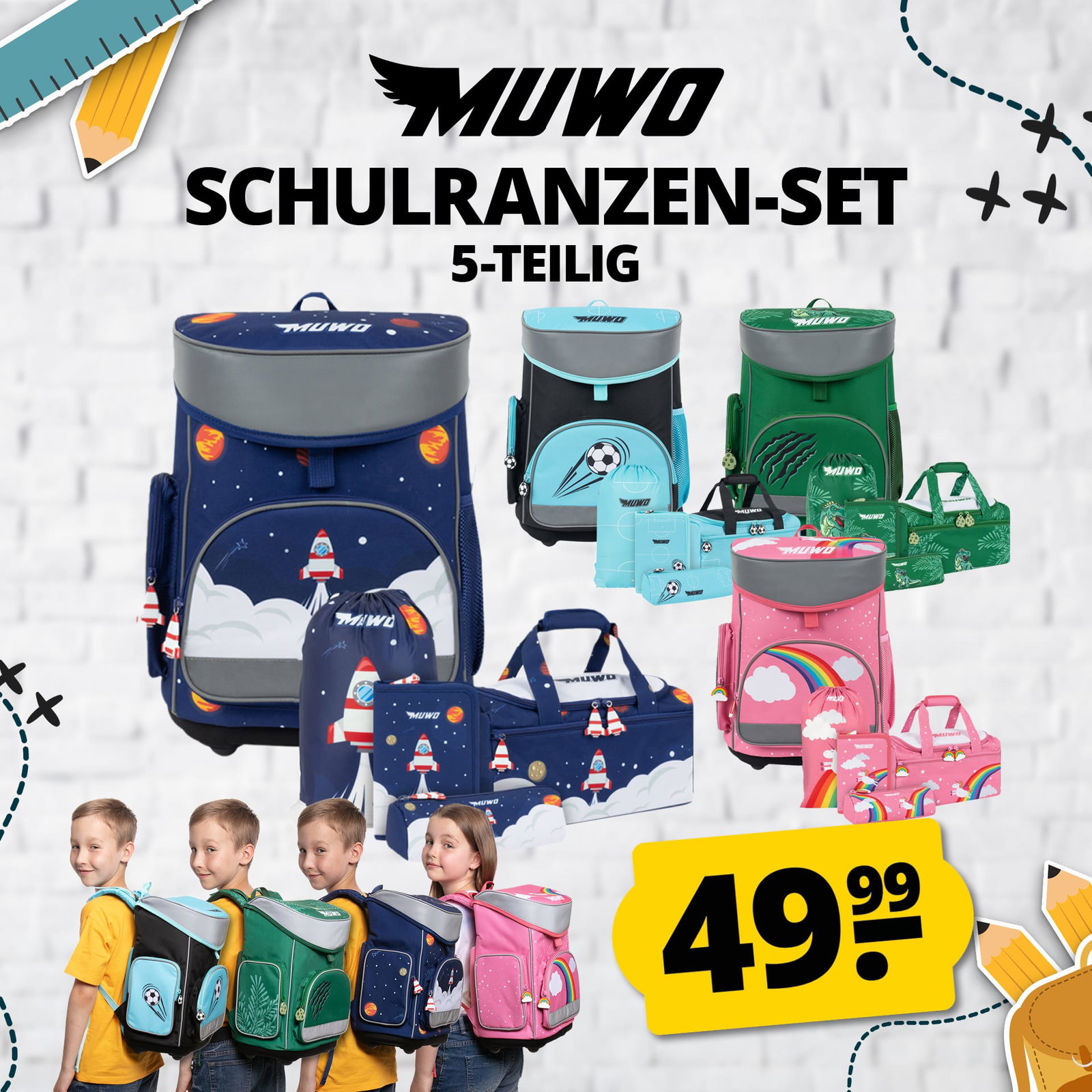 MUWO "Lil Pirate" Kinder Schulranzen Set 5tlg.