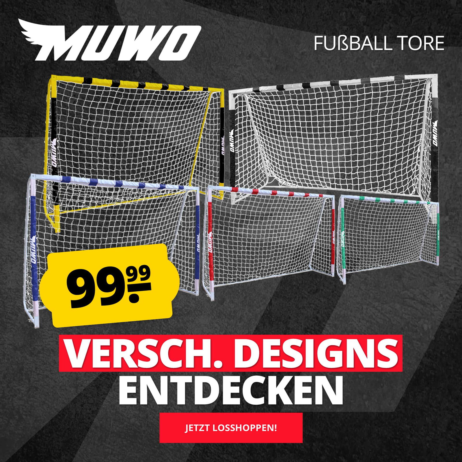 MUWO großes Fußballtor aus Stahl 3 x 2 m schwarz/weiß