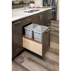 Walnut Creek Soft Close Bottom Mount 34 Quart Double Pullout Waste Container, Minimum Cabinet Opening: 18 Inch Width x 21-3/4 Inch Depth x 19-7/8 Inch Height, Maple with Walnut Accents / Gray