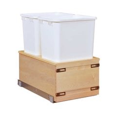Cascade Series American Made Soft Close Bottom Mount 50 Quart Double Pullout Waste Container, Minimum Cabinet Opening: 15-1/4 Inch Width x 22-3/4 Inch Depth x 23-7/8 Inch Height, Baltic Birch / White