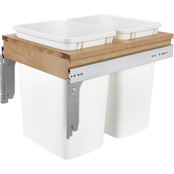 Rev-A-Shelf 4WCTM-18DM2-419-FL, 35 Quart Wood Top Mount Undermount Double Trash Pull-Out Waste Container for Frameless Cabinet, Cabinet Opening Width: 16-1/2", Natural
