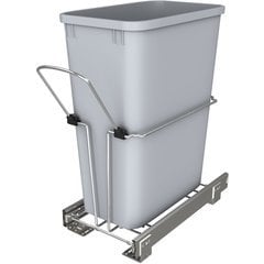 32 Quart Single Trash Pull-Out Waste Container with Ball Bearing Slides , Face Frame Min. Cabinet Opening: 9-1/2 Inch Wide, Chrome with Gray Bin