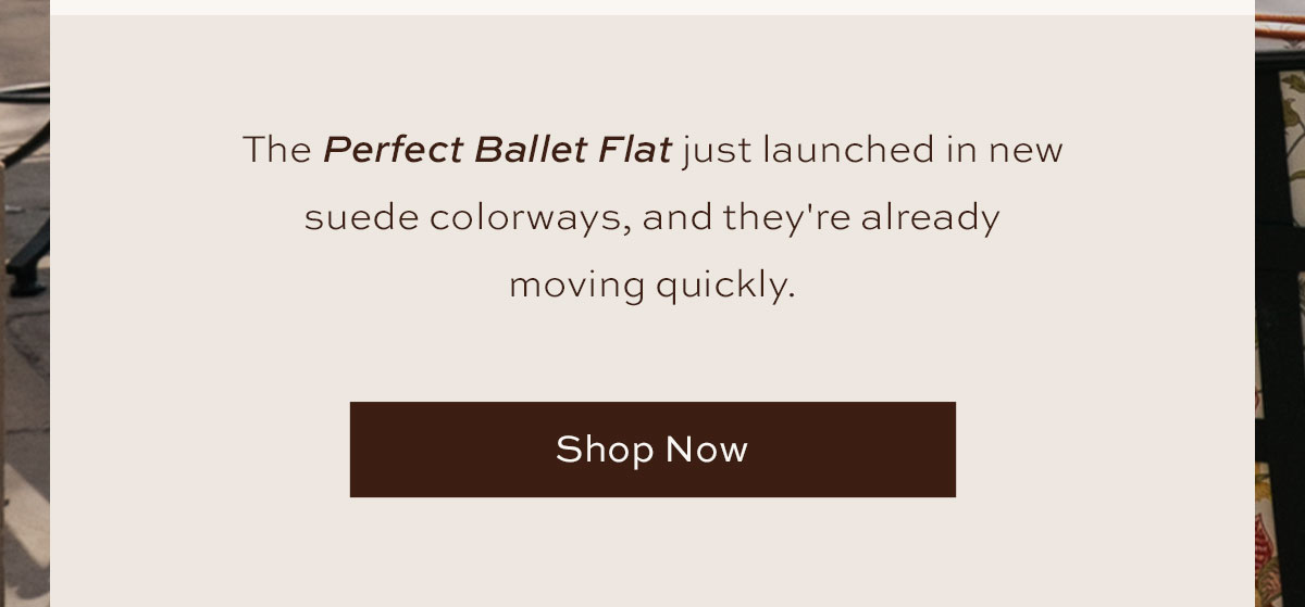The Perfect Ballet Flat just launched in new suede colorways, and they're already moving quickly.