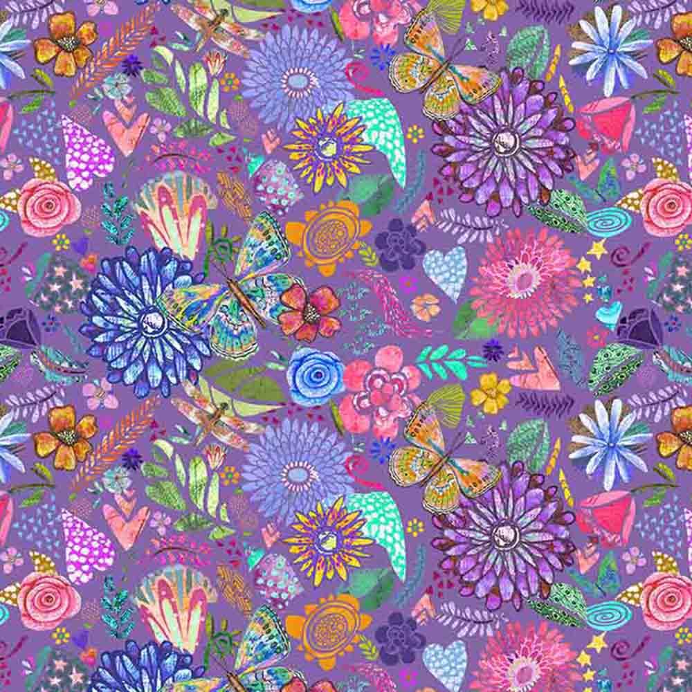 Image of 2026 Keepsake Challenge - Prismatic Blooms - Windham Fabrics - Shine On by Jennifer Lambein - Collage - Purple - Yardage