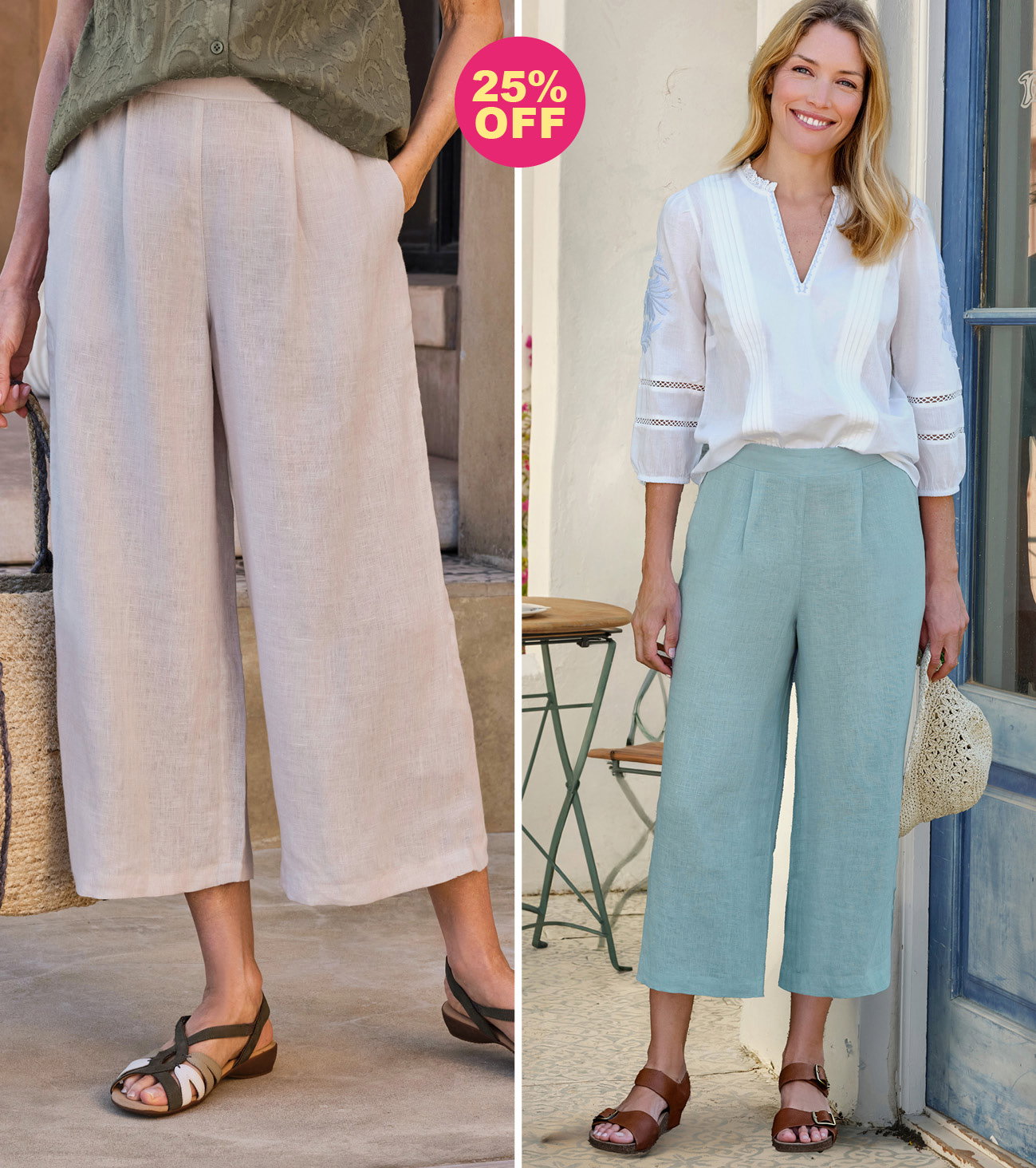 Elastic Back Linen Culottes