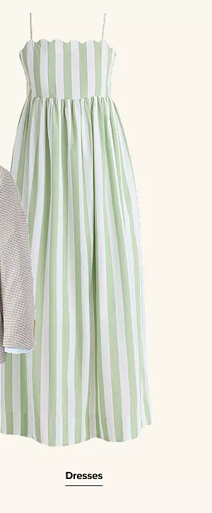 A green and cream stripe dress. Dresses.