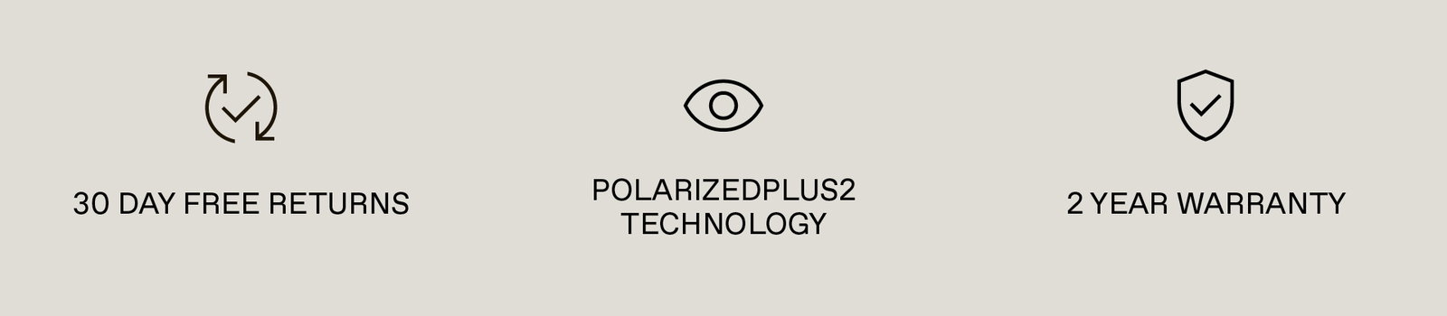 30 days free returns, PolarizedPlus2 Technology, 2 Year Warranty