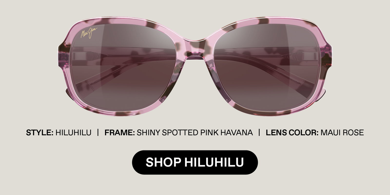 Style:Hiluhilu. Frame: Shiny Spotted Pink Havana. Lens Color: Maui Rose  - Shop Hiluhilu