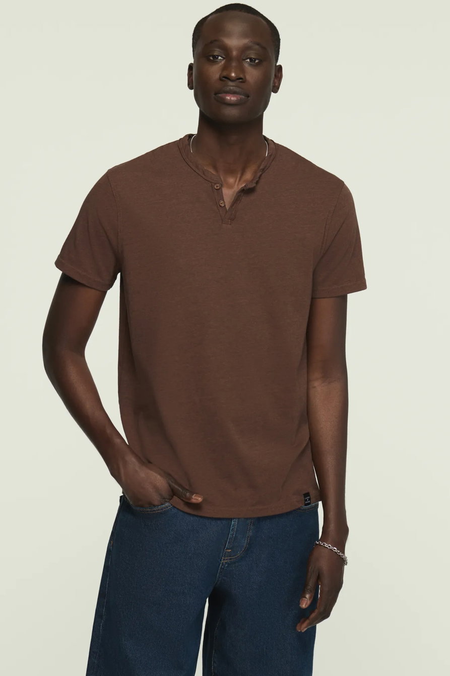 Image of Lucky Brand Venice Burnout Notch Neck Tee - Men's Clothing Tops Shirts Tee Graphic T Shirts in Monk's Robe