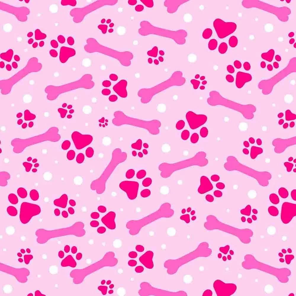 Image of David Textiles - Novelty Cotton - Paws And Bones - Pink - 2 Yard Cut