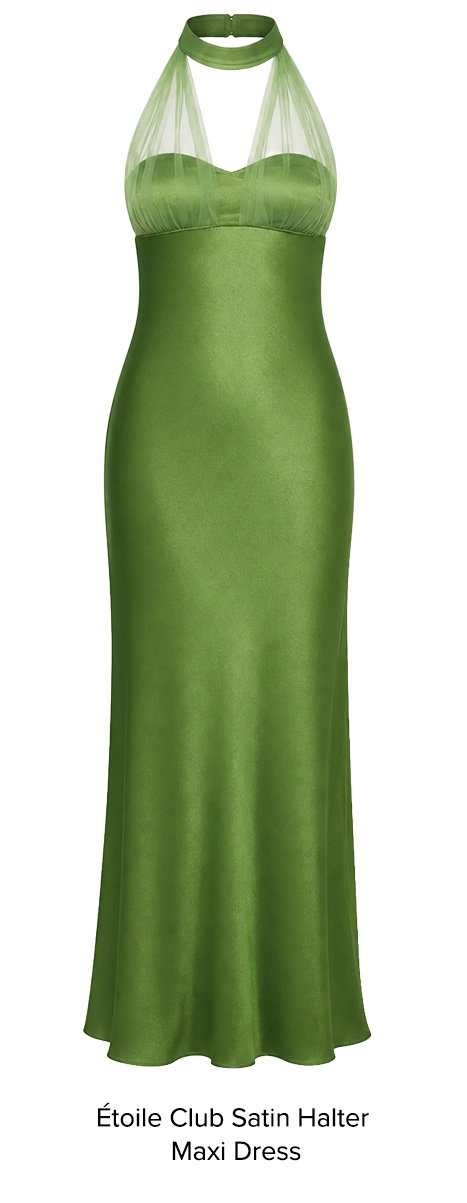 Étoile Club Satin Halter Maxi Dress Green