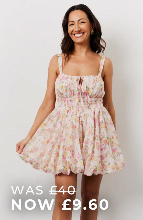 Pink Floral Milkmaid Bubble Hem Mini Dress
