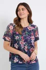 Floral Burn Out Puff Sleeve Top