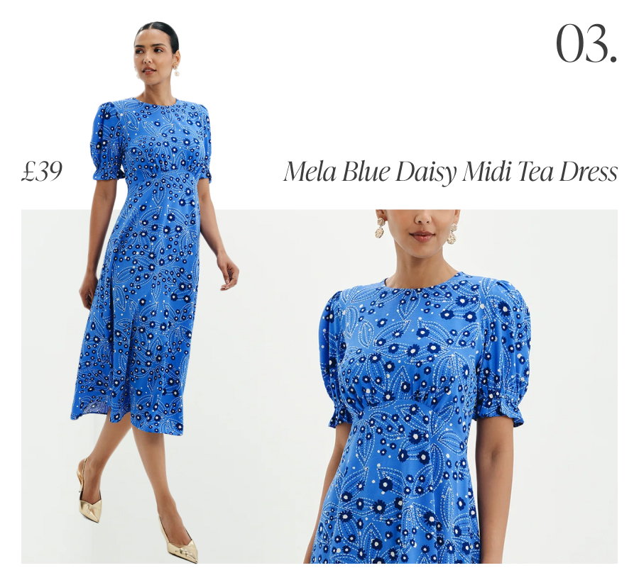 Mela Blue Daisy Midi Tea Dress