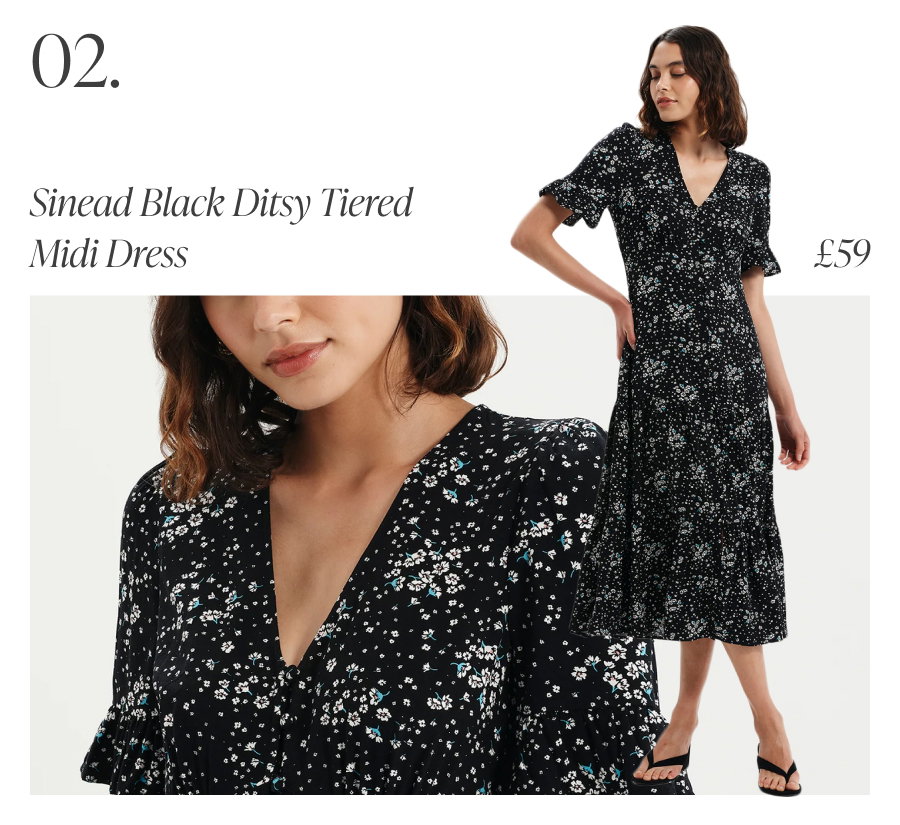 Sinead Black Ditsy Tiered Midi Dress