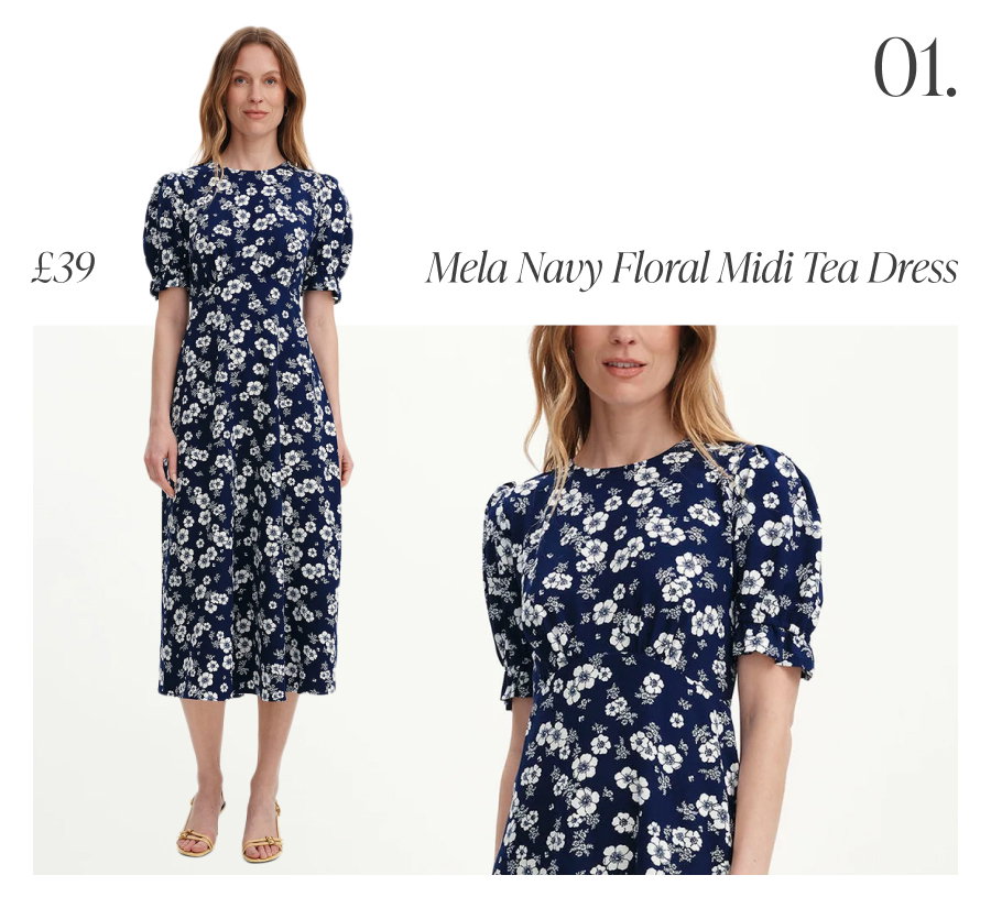 Mela Navy Floral Midi Tea Dress