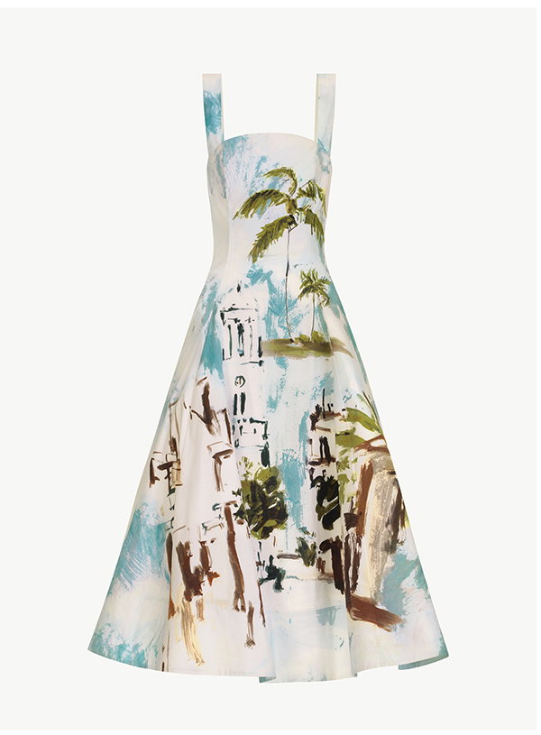 Dominican Landscape Cotton Poplin Sleeveless Dress