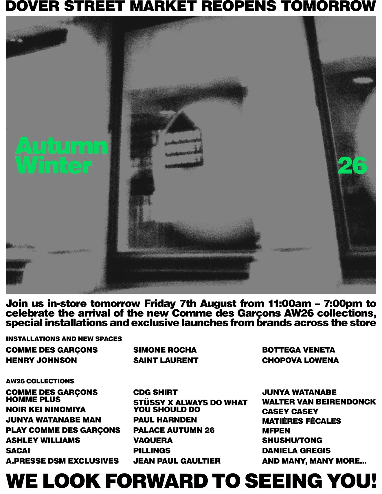 Dover Street Market reopens tomorrow